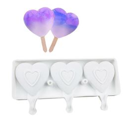 Food Safe Silicone Ice Cream Mold Tool 3 Cell Heart Shape Juice Popsicle Maker Dessert Molds Tubs Valentine6612280
