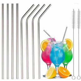 Drinking Straws Reusable Stainless Steel Set With Cleaner Brush Straight Bent Metal Straw Milk Drinkware Bar Party Accessory