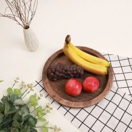 1Pc Round Wooden Tray Candle Holder Kitchen Countertop Multi-purpose Tray Home Decor for Farmhouse Dinning Table