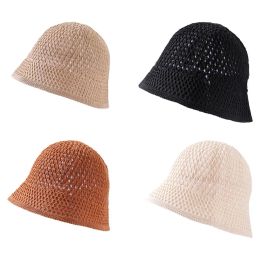 Handmade Crochet Floppy Top Summer Hats Collapsible Dome Bucket Hat Hollow Out Solid Colour Beach Caps Simplicity Soft Women Hat