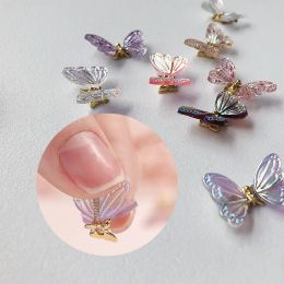 Decorations 50pcs Flying Butterfly Nail Ornament Resin+alloy Aurora Color Spring Pixie Swaying Moving Butterfly Nail Art Decoration #2022