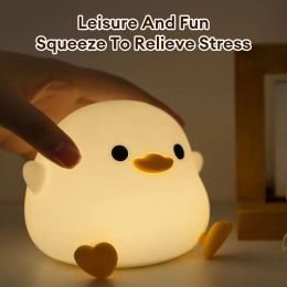 Cute Duck LED Night Lamp Soft Silicone Small Touch Sensor Lamp USB Rechargeable Timing Pat Light for Children Home Bedroom