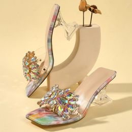 Sandals Fairy Open Toed Rhinestone Decoration With Thick Heels Casual Summer French Style Niche Women's High Heel For Externa