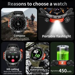 GPS Compass Outdoor Sports With Flashlight SmartWatch Men Bluetooth Call IP68 Waterproof 450mAh Battery 2024 New Smart Watch
