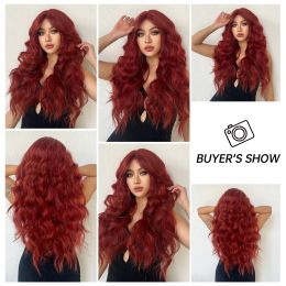 Wine Red Long Wavy Burgundy Synthetic Wigs Curly Wavy Wigs for Black Women Cosplay Party Wigs Natural Heat Resistant Fake Hair