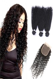 8A malaysian curly hair with closure jerry curl 3pcs human hair bundles with lace closures malaysian kinky curly weave hair with c5443659