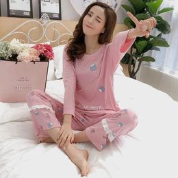 Home Clothing Cotton Pajama Sets For Women 2024 Autumn Long Sleeve Pyjama Girl Cute Cartoon Lace Pijama Loungewear Homewear