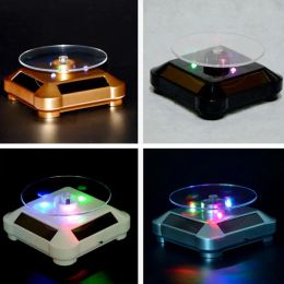 Solar Power Rotary Mute Rotating 360 Degree Revolving Display Stand Energy-Saving Turn Table with Changing Colour Lights