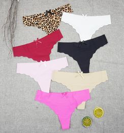 6pcslots Seamless Thongs Sexy Intimate Underwear Women Panties Leopard Print Super Thin Tangas Ice Silk Lowrise Ladies T Panty Y1183623