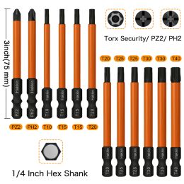 12Pcs Pozidriv Torx Bit Set 75mm PH2 PZ2 Torx Screwdriver Bits S2 Steel Magnetic Driver Tool