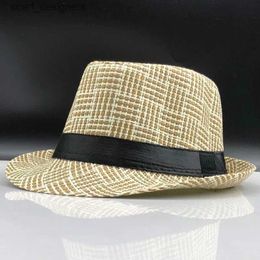 Wide Brim Hats Bucket Hats 2019 Fashion Summer Straw Mens Sun Hats Fedora Trilby Gangster Cap Summer Beach Cap Panama Hat Sombrero Travel Sunhat Y240409