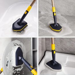 Tub Tile Scrubber Brush 2 in 1 Cleaning Brush 58.2" Adjustable Telescopic Pole Stiff Bristles Scouring Pads Cleaning Tools