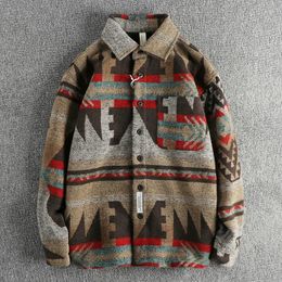 Men's Casual Shirts 2024 Pattern Woolen Fabric Long Sleeved Shirt For Autumn And Winter Thick Warm Coat 614