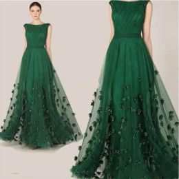 Zuhair Murad 2024 Evening Dresses Emerald Green Cap Sleeve Prom Gowns Women Custom Made Lace Appliques Special Occasion Dress