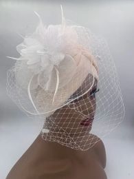 2023 New Retro Feather Flower Turban Cap with Veil Elegant Women's Party Hat Muslim Headscarf Bonnet Ladies Head Wrap Turbante