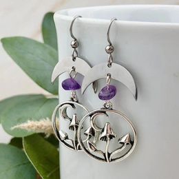 Dangle Earrings Moon Purple Crystal Mushroom For Man Women Goth Friends Charm Personality Aesthetic Jewelry Party Gift