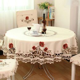 Table Cloth Embroidered Tablecloth Art Christmas El Satin Round Cover Party Dining Banquet Birthday Wedding Decor Kitchen