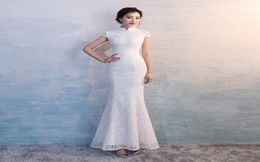 HYG896 Chinese Traditional Dress White Lace Fishtail Wedding Qipao Dress Chinese Bride Mermaid Wedding Cheongsam Dress Long Cheong2370427