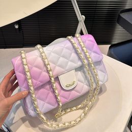 White Gradient Women Double Flap Crossbody Bag 20/25CM Street Casual Bag Matelasse Leather Gold Hardware Adjustable Chain Luxury Handbag Clutch Key Pouch Borsa