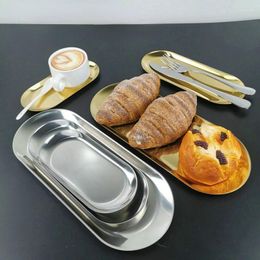 Bowls Nordic Style Snack Dish Bread Cake Dessert Plate Golden Stainless Steel Oval BBQ Korean Cuisine Tableware Fruit Tray