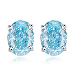 Stud Earrings S925 Silver Ear High Carbon Diamond 6 8mm Sea Blue Treasure Zircon Temperament Fashion Versatile Earring Jewellery