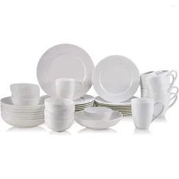 Plates Service For 8 Complete Tableware Chip Resistant 40-Piece Dinnerware Set Dish White Freight Free