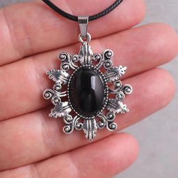 Chains 1PCS Gothic Alloy Oval Natural Stone Amethyst Black Obsidian Charm Pendant Necklace Choker For Women Halloween Jewellery