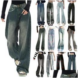 Womens Jeans High Street Jean Pants For Women Waist Button Baggy Trousers Cool Girl Style Wide Leg Loose Casual Vintage Denim Pant Dro Ot9Sw