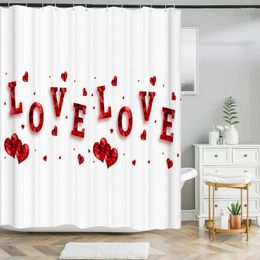 Shower Curtains 3D Love Rose Flower Printing Curtain Bathroom Waterproof Polyester Valentine's Day Home Decoration