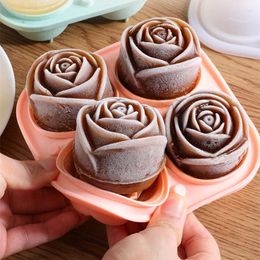 Baking Moulds 3D Rose Ice Model 2.5-inch Large Cube Tray Making 4 Lovely Flower Shape Silica Gel Fun Hockey Maker For Whishy Mold