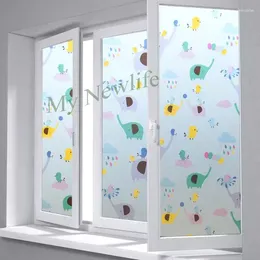 Window Stickers Cartoon Elephant Stained Frosted Static Cling Glass Sticker Privacy Film Decorative Kids Room Home Decor 45/60/90 200cm