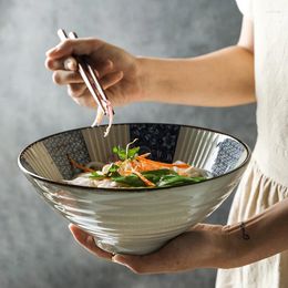 Bowls FANCITY Household Japanese-style Blue And White Ramen Bowl Large Ceramic Soup Noodle Instant B