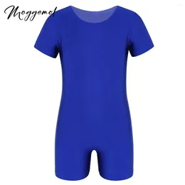 Stage Wear Boys Girls Short Sleeves Gymnastics Leotard Bodysuit One Piece Solid Colour Slim Fit Stretchy Unisex Kids Ballet Dance Unitard