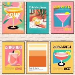 Refreshing and Colorful Cocktail Sip Summer Aperol Poster Gin Whiskey Sour Tropic Art Canvas Prints for Wine Enthusiasts Decor