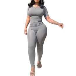 Lounge Wear Ribbed Casual 2 Piece Summer Shorts Set For Women Sleeve TopElastic Leggings Outfits 240409