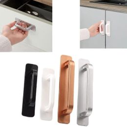 Self-adhesive Door Handle Minimalist Surface Mounted Knobs Cabinet Handle No punching Push-pull Door Pull Move Sliding Door