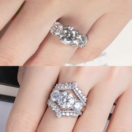Luxury 5ct D Colour Moissanite Three Stone Engagement Ring 925 Silver Rings 18K Gold Plated Customs Jewellery