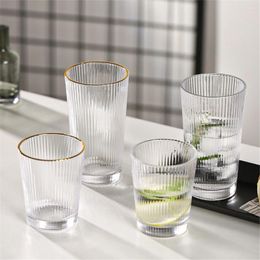 Wine Glasses 240ml 380ml Transparent Stripe Glass Cup Round Water Cups Nordic Drink Beverage Tumbler Coffee Milk Tea Juice Mug