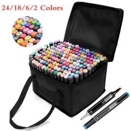 24/18/6/2 Colors Marker Set with Carry Bag Double Head Marker Art Supplies for Drawing Design Sketching Pen School Supplies GY