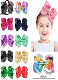 29 Colors 6 Inch Colorful Sequins Large Bow with Clips Boutique Girls Hair Accessories Barrette Hairpins Bowknot Kids Headwear25785206275