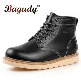 Boots Winter Classic Fashion Men Leather Ankle Boots Motorcycle Fur Plush Warm Snow Boot High Quality Men Casual Outdoor Working Boots