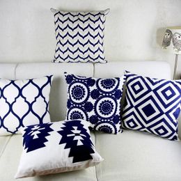 Pillow Navy Blue Embroidery Cover Geometric Moroccan Case With Embroidered For Sofa Seat Simple Home Decor 45 45cm