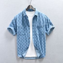 Short Sleeve Denim Shirts Cotton Casual Shirts Slim Fit Mens Summer Clothing M L XL XXL XXXL