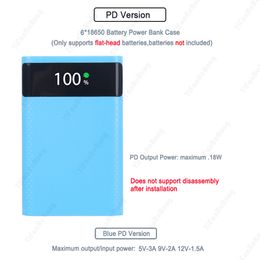PD 18W USB Fast Charging Portable External 5V DIY 6*18650 Case Power Bank Battery Charging Storage Box with Flashlight 20000mAh