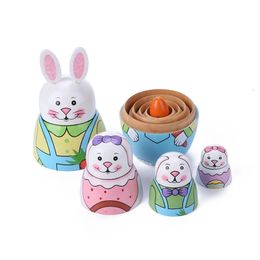 5Pcs Cute Wooden Cartoon Animal Russian Nesting Dolls Toys for Gift Home Decor Hand Painted Crafted Doll 240409