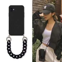 Crossbody Necklace Strap Acrylic Chain Phone Case For iPhone 15 Pro Max 14 13 12 11 X XR XS 7 8 Plus SE3 Liquid Silicone Cover