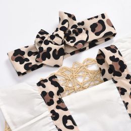 2pcs Summer Newborn Infant Girls Romper Suit One-Piece Leopard Print Flower Polka Dot Pattern Printed Triangle Romper + Hairband