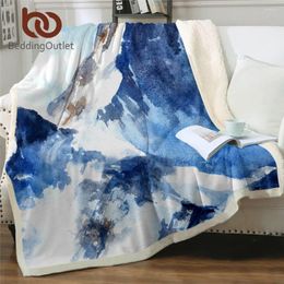 Blankets BeddingOutlet Snow Mountains Bed Blanket Watercolour Art Throw Bedding Blue White Landscape Mantas De Cama 150x200cm