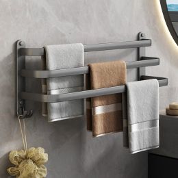 Wall Mounted Towel Rack Grey Space Aluminium Shower Room Holder Towel Hanger Multilayer Towel Bar Bathroom Accessories