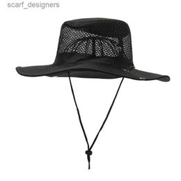 Wide Brim Hats Bucket Hats Men Women Summer Wide Brim Outdoor Sport UV Sunscreen Cowboy Fisherman Hat Foldable Big Breathable Mesh Fishing Sun Cap A5 Y240409